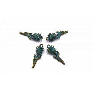 Breloques fleurs métal bronze patiné turquoise 27mm
