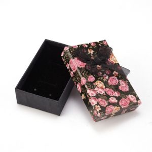 Boite cadeau à fleurs style rétro vintage avec noeud en tissu pour bijoux – noir et rose x1