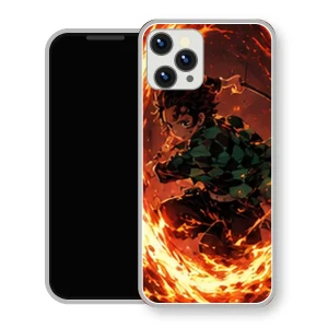 Coque iPhone 15 Tanjiro Kamado Cercle Feu Orange | Manga Demon Slayer