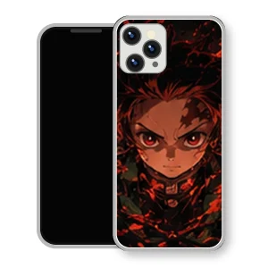 Coque iPhone 15 Tanjiro Kamado Portrait Feu Noir | Manga Demon Slayer