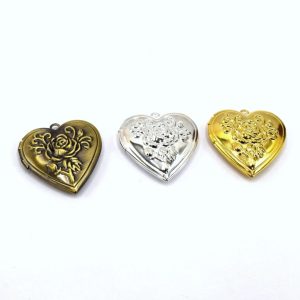 x1 Pendentif médaillon en laiton, coeur avec rose pour photo – 3 couleurs