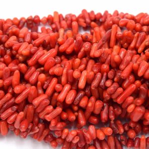 Perles corail bambou rouge bâton gros