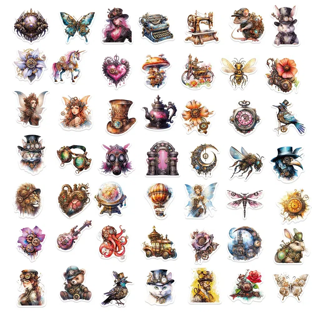 Autocollants thème Steampunk vintage x50 – Image 3