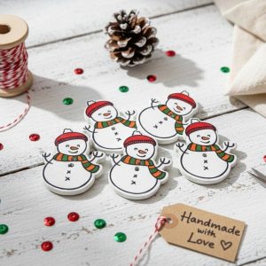Boutons Bonhomme de Neige en bois x10