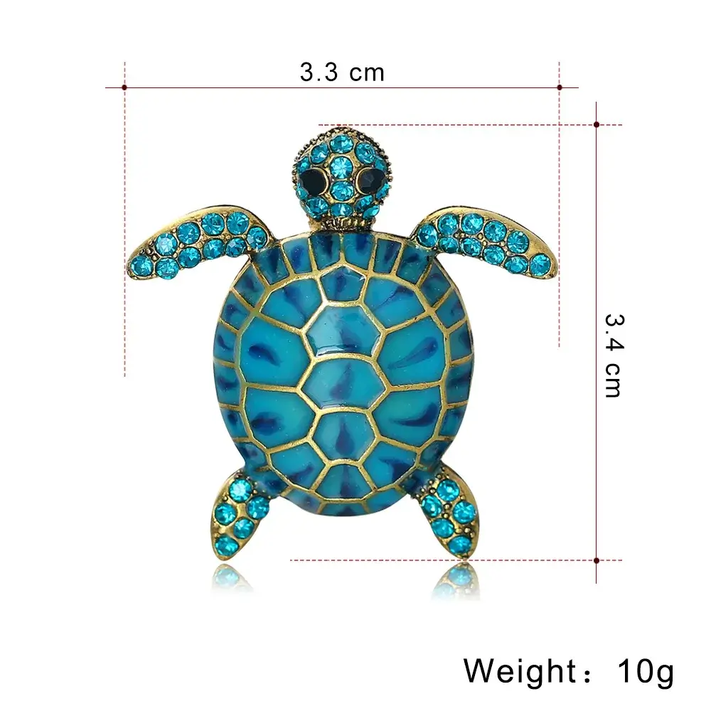 Broche Tortue Mer | Alliage émaillé & Strass Turquoise – Bijou Élégant – Image 3