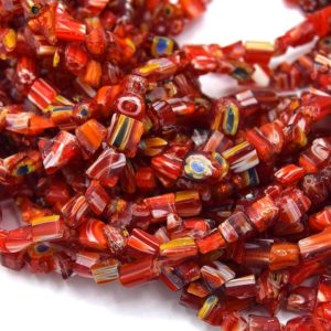Chapelet de perles de verre Millefiori chips orangé x1