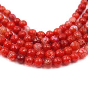 Perles agate rouge craquelé à facettes 6mm